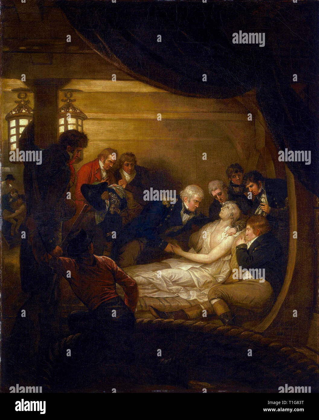 Benjamin West, le décès de Lord Nelson dans le poste de pilotage du navire Victory, peinture, 1808 Banque D'Images