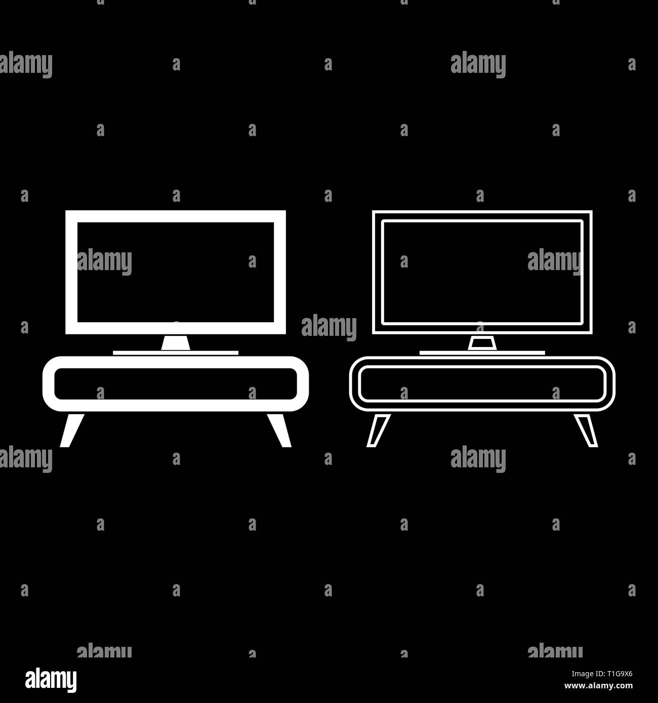 Télévision sur l'armoire commode table de chevet Accueil Concept intérieur Icon Set vector illustration couleur blanc style plat simple image Illustration de Vecteur
