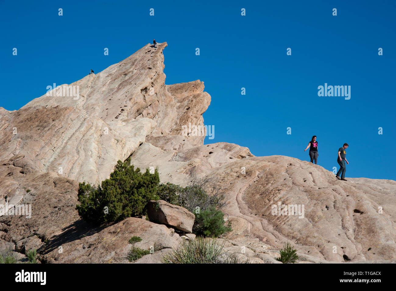 Les personnes qui désirent visiter Vasquez Rocks près de Agua Dulce dans la région de Antelope Valley de Californie du Sud. Banque D'Images