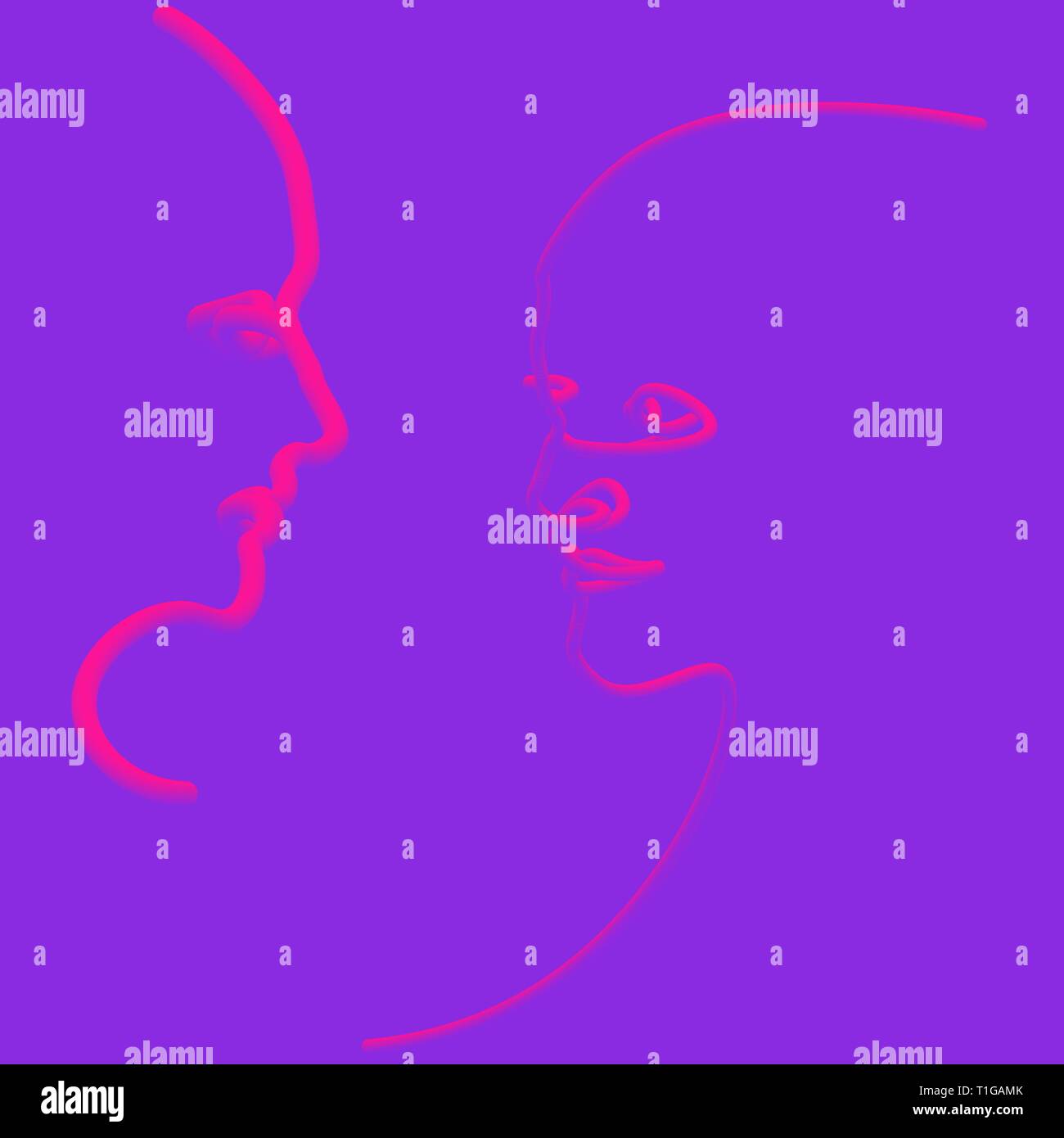 Deux personnes silhouettes tirées avec une seule ligne. Vector illustration simple. Sur un fond de couleur distincte. Illustration de Vecteur