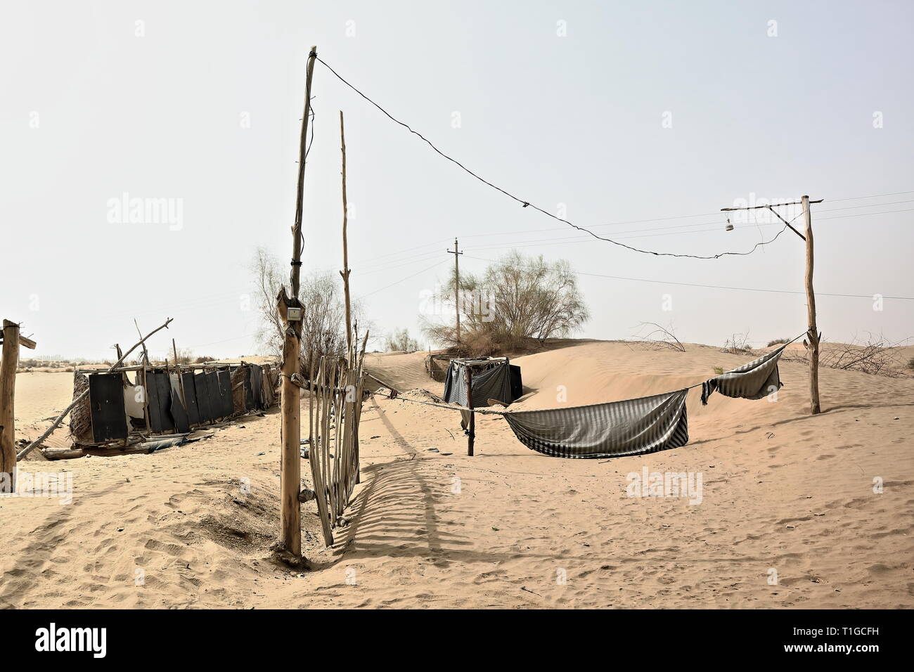 Un but inconnu Shacks-Imam Asim mazar ou mausolée zone-Désert de Taklamakan. Hogan-Xingjiang-Chine-0070 Banque D'Images