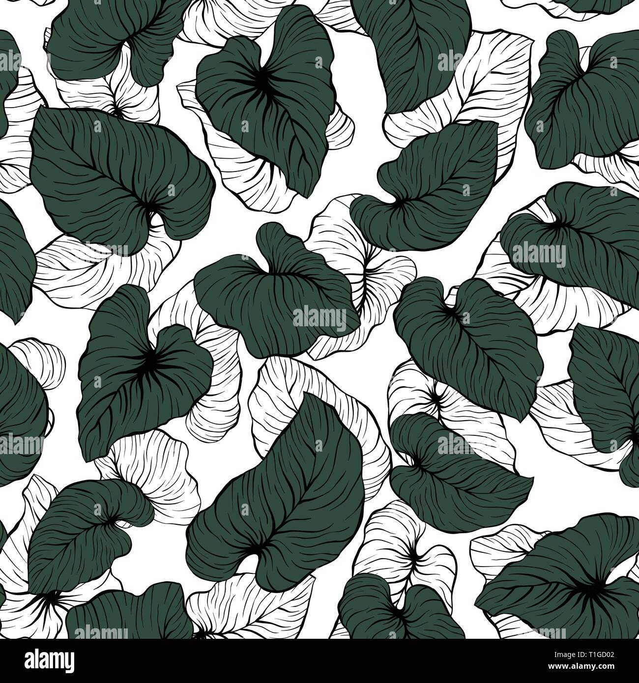 Contour et contraste chute des feuilles de palmier vert foncé modèle vectoriel continu Illustration de Vecteur Contour et contraste chute des feuilles de palmier vert foncé modèle vectoriel continu Illustration de Vecteur