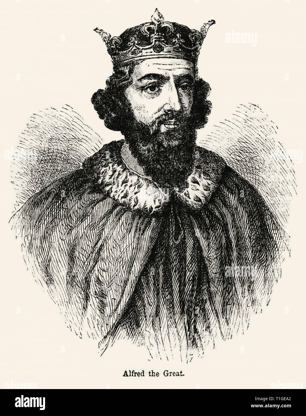 Alfred le Grand, Illustration de John Cassell's Illustrated History of England, Vol. I à partir de la première période du règne de Édouard le quatrième, Cassell, Petter et Galpin, 1857 Banque D'Images