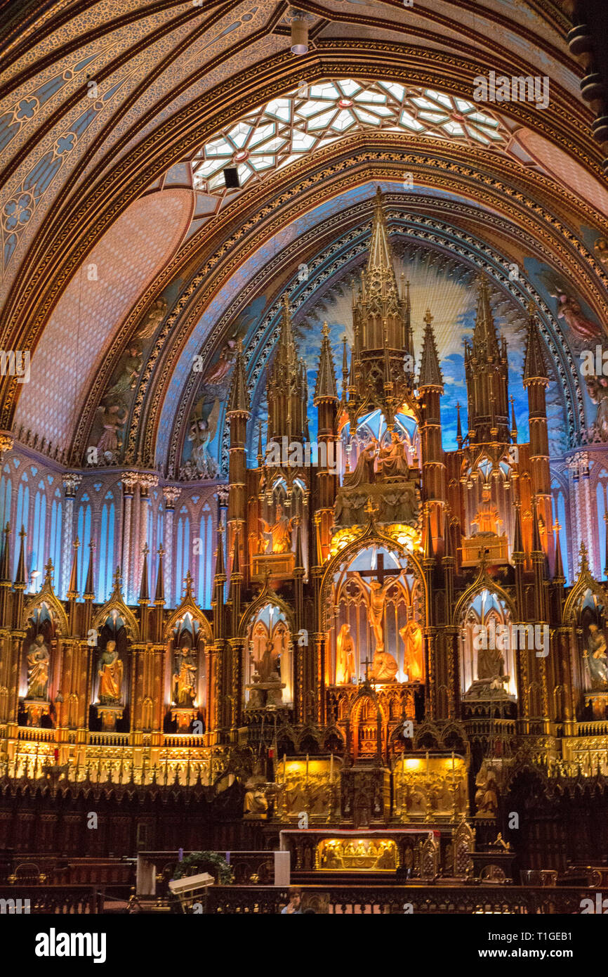 À l'intérieur de la Basilique Notre-Dame de Montréal, Québec, Canada. Banque D'Images