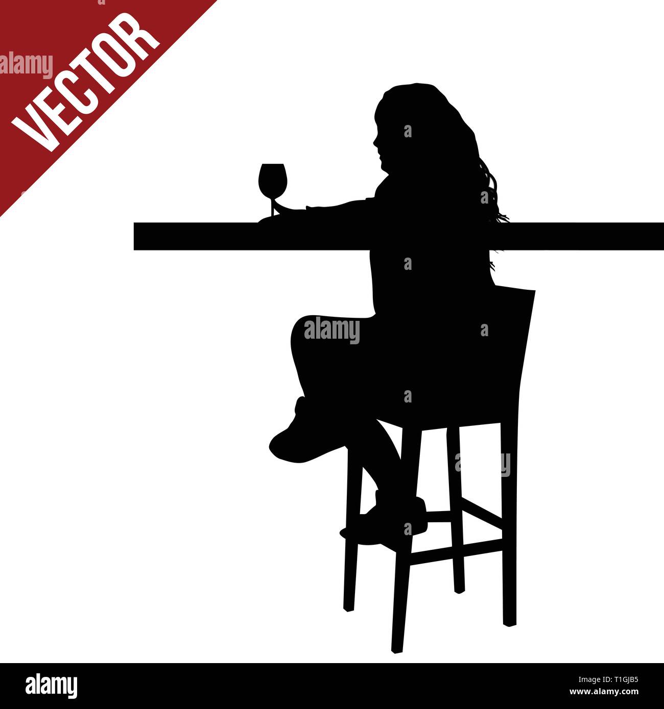 Silhouette de femme assise à une table dans le café, bar, restaurant ou pub sur fond blanc, vector illustration Illustration de Vecteur