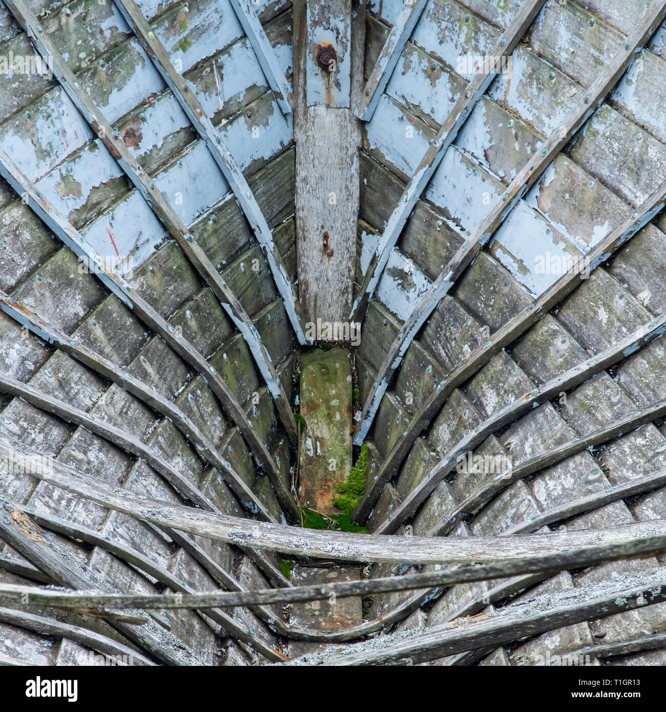 Intérieur de l'ancien Scottish Creel Bateau, chantier naval, Cromarty Cromarty, Highlands, Écosse, Royaume-Uni Banque D'Images