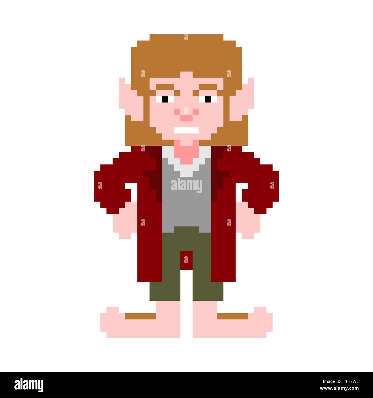 Hobbit pixel art petit homme isolé. magic avec de grandes jambes 8 homonculus peu Illustration de Vecteur