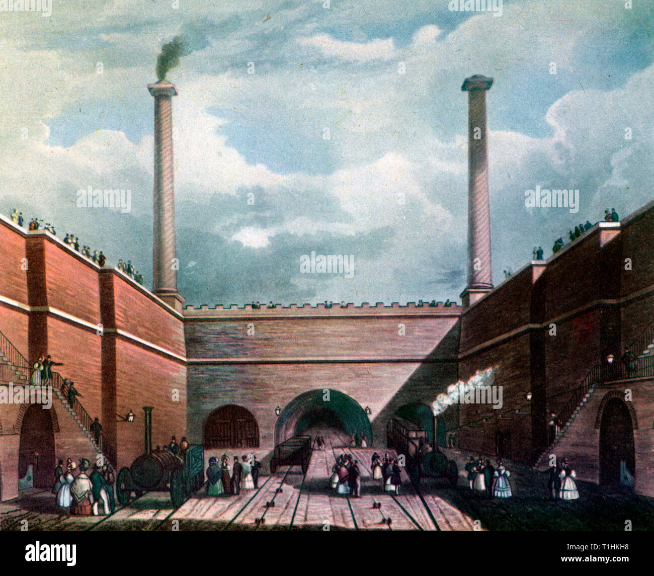 'Entrée au tunnel ferroviaire à Edgehill, Liverpool', 1833. Par S. G. Hughes, d'après Thomas Talbot Bury (1809-1877). Le tunnel Edgehill ou Wapping était un tunnel sur la route des chemins de fer de Liverpool et de Manchester. Banque D'Images