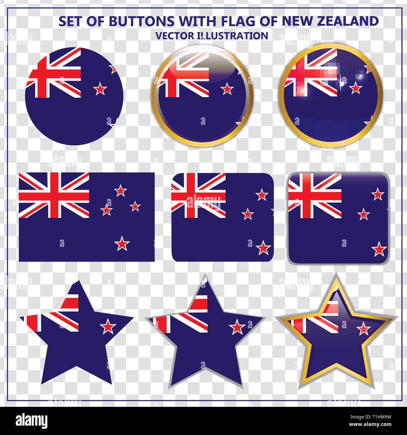 Boutons avec drapeau de la Nouvelle-Zélande. Illustration avec des drapeaux colorés pour la conception web. Illustration avec fond transparent. Illustration de Vecteur