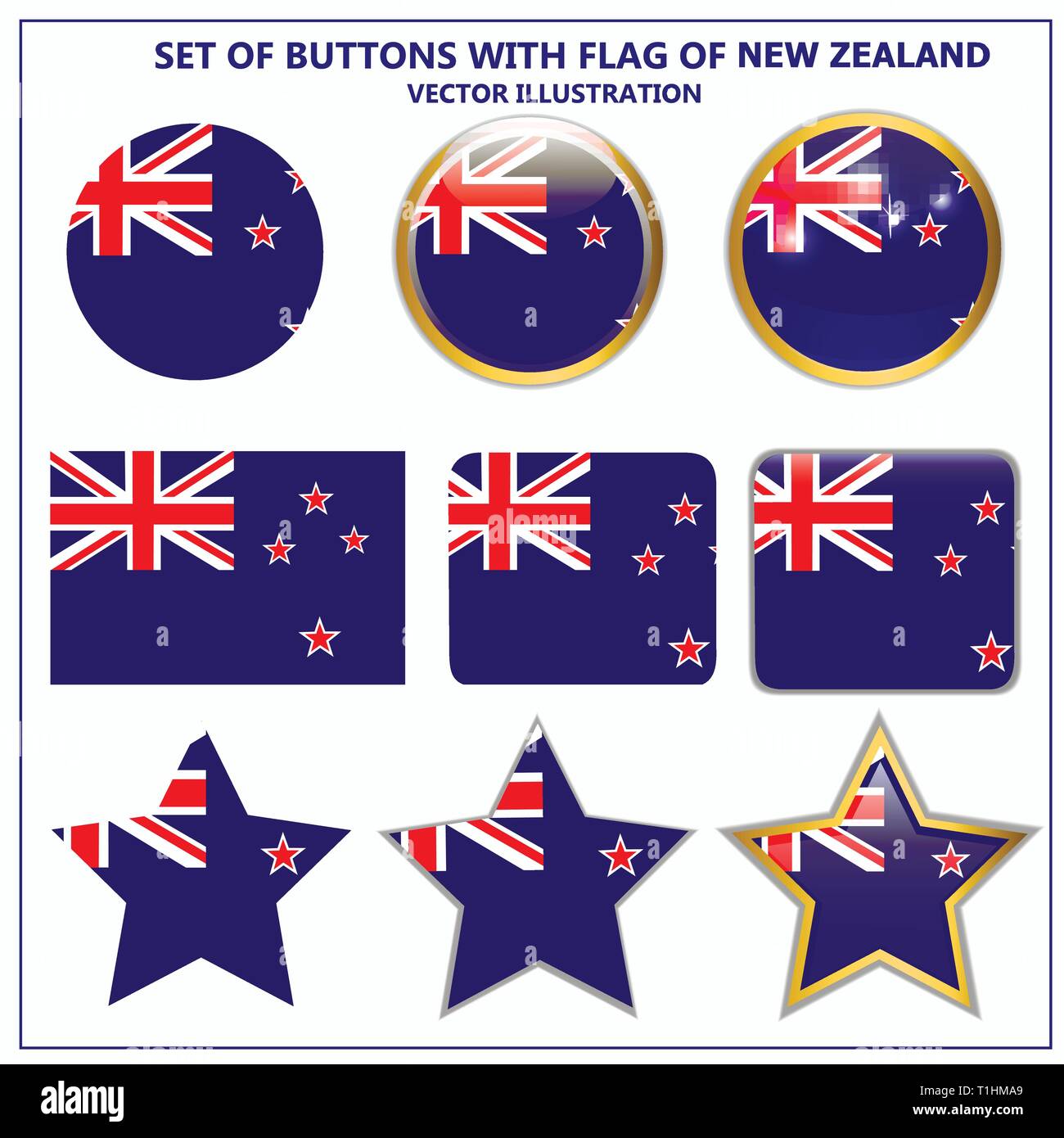 Boutons avec drapeau de la Nouvelle-Zélande. Illustration avec des drapeaux colorés pour la conception web. Illustration avec fond blanc. Illustration de Vecteur