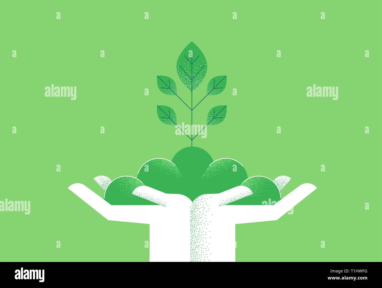 La main de l'homme avec les feuilles des plantes vertes pour de plus en plus éco-concept. De l'environnement ou la nature de l'aide l'illustration. Illustration de Vecteur