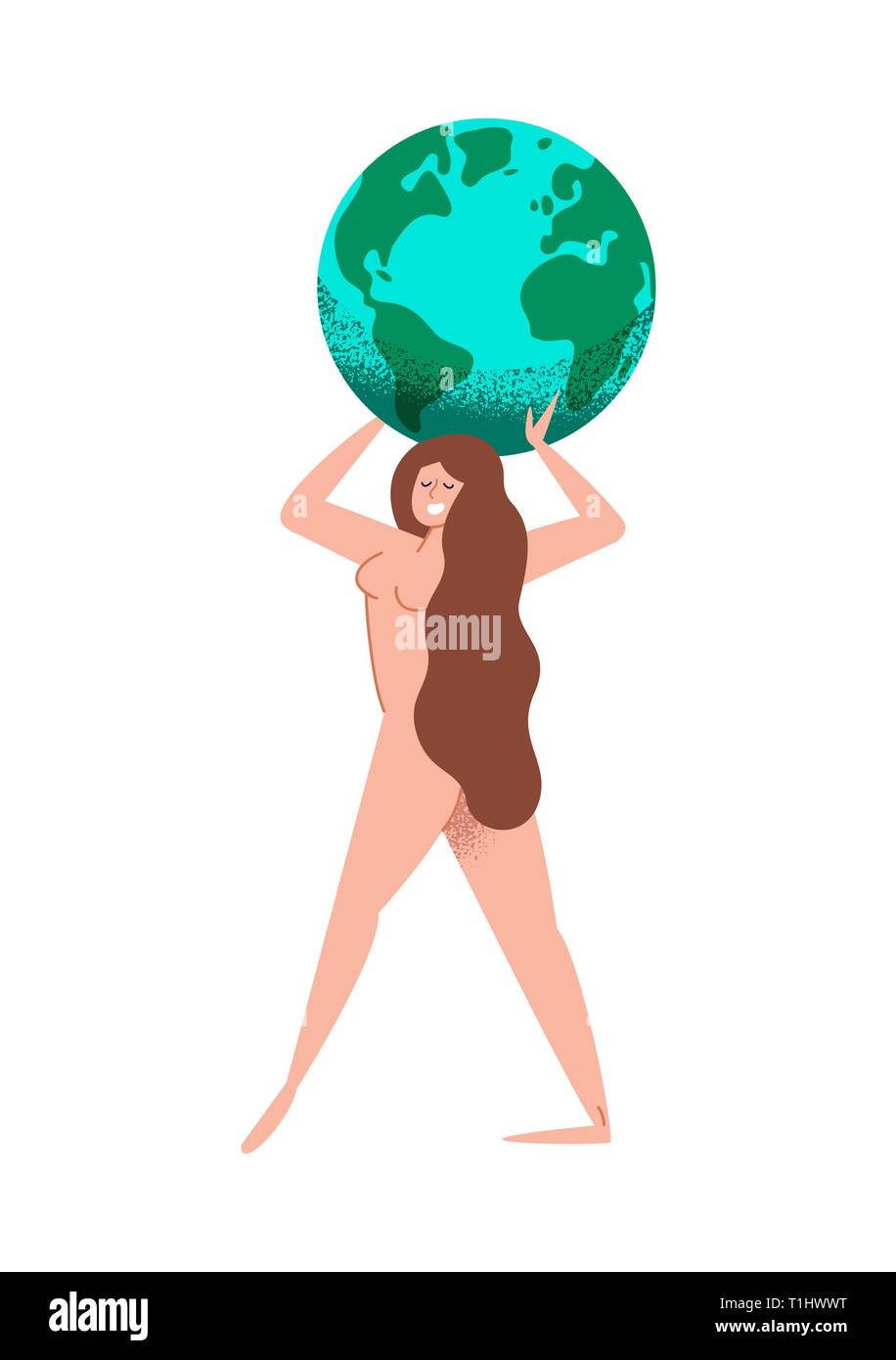 Jeune femme tenant la planète terre isolées sur fond blanc. Mère nature concept pour l'amour de l'environnement et de l'aide. Illustration de Vecteur