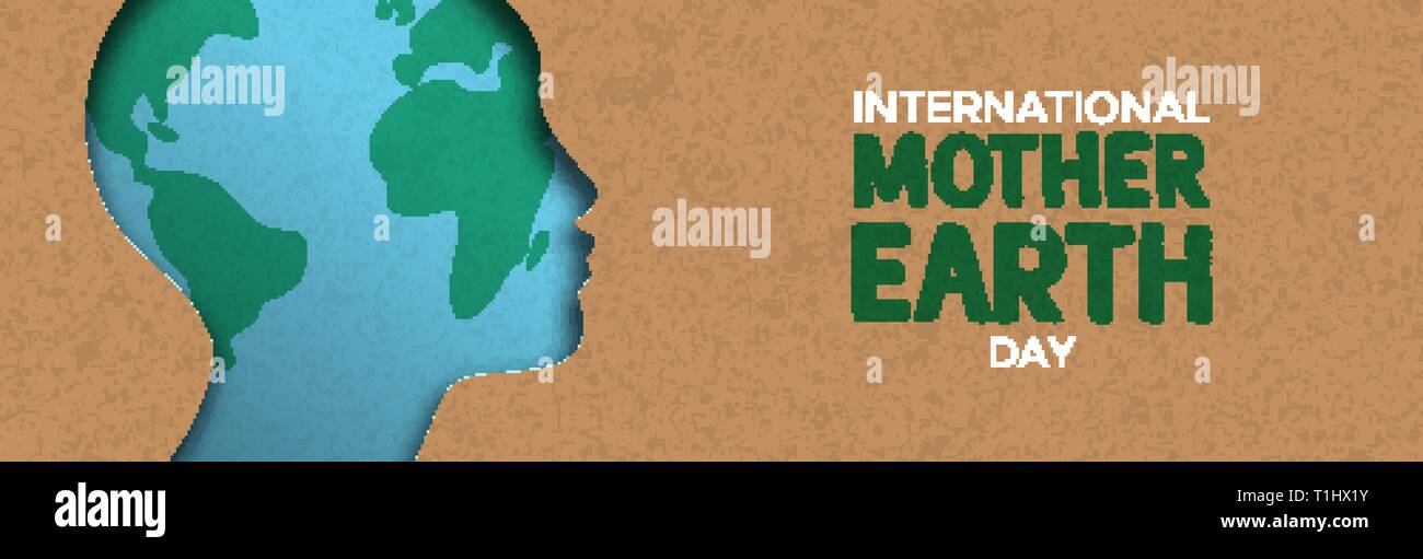 La Journée internationale de la Terre nourricière de l'illustration de la bannière web papercut femme chef avec carte du monde à l'intérieur. Papier recyclé pour la conservation de l'environnement Illustration de Vecteur