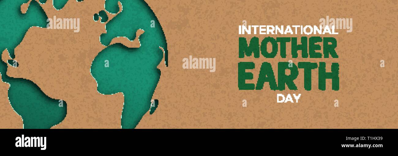La Journée internationale de la Terre nourricière de l'illustration de la bannière web papercut vert carte du monde. Papier recyclé pour la sensibilisation à la conservation de la planète. Illustration de Vecteur