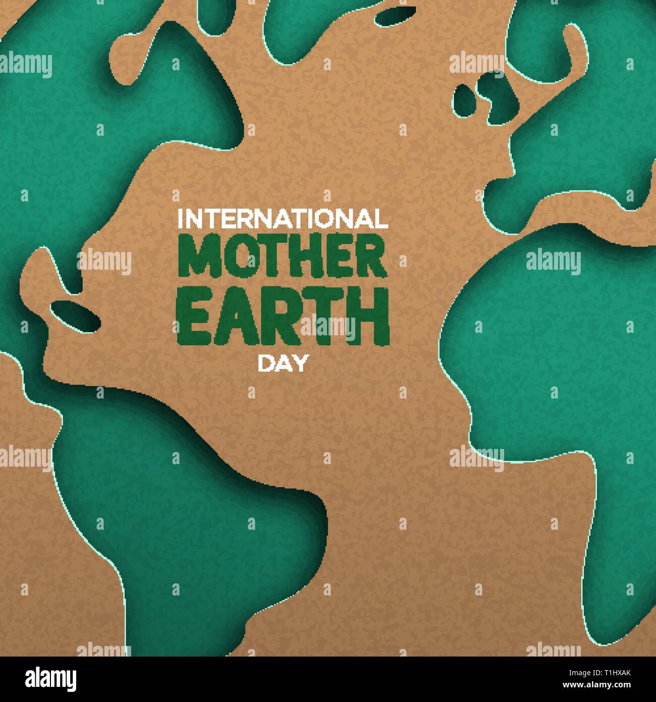 La Journée internationale de la Terre nourricière illustration de papercut vert carte du monde. Papier recyclé pour la sensibilisation à la conservation de la planète. Illustration de Vecteur