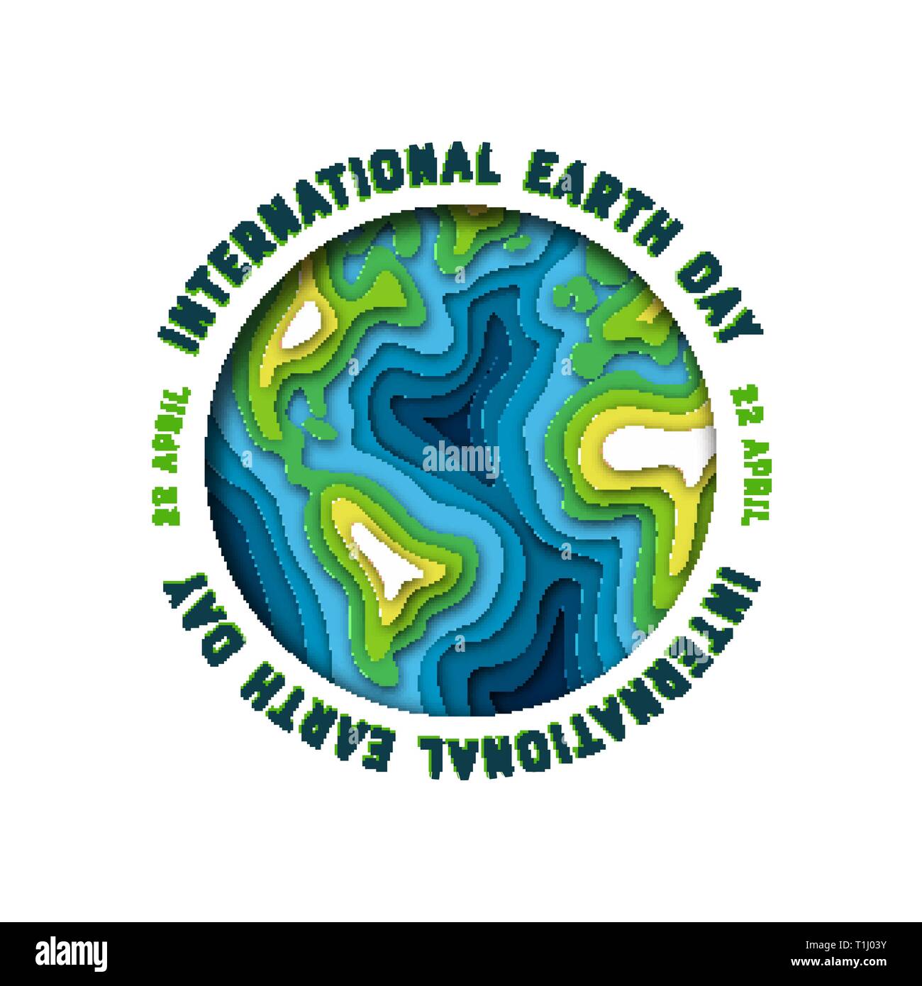 La Journée internationale de la Terre nourricière illustration de papercut vert carte du monde. Découpe de papier multicouche pour la conservation de la planète. Illustration de Vecteur