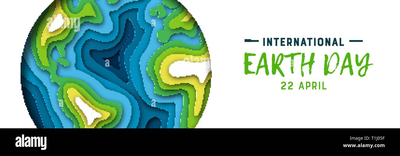 La Journée internationale de la Terre nourricière banner illustration de papercut vert carte du monde. Découpe de papier multicouche pour la conservation de la planète. Illustration de Vecteur