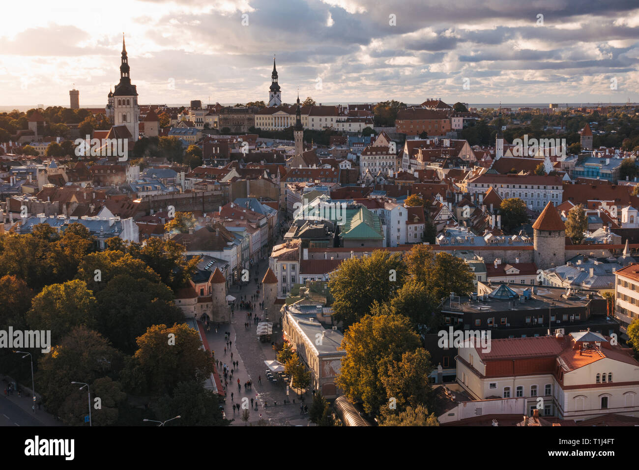 Une vue sur la vieille ville historique de Tallinn, Estonie, lors d'un coucher de soleil d'automne Banque D'Images