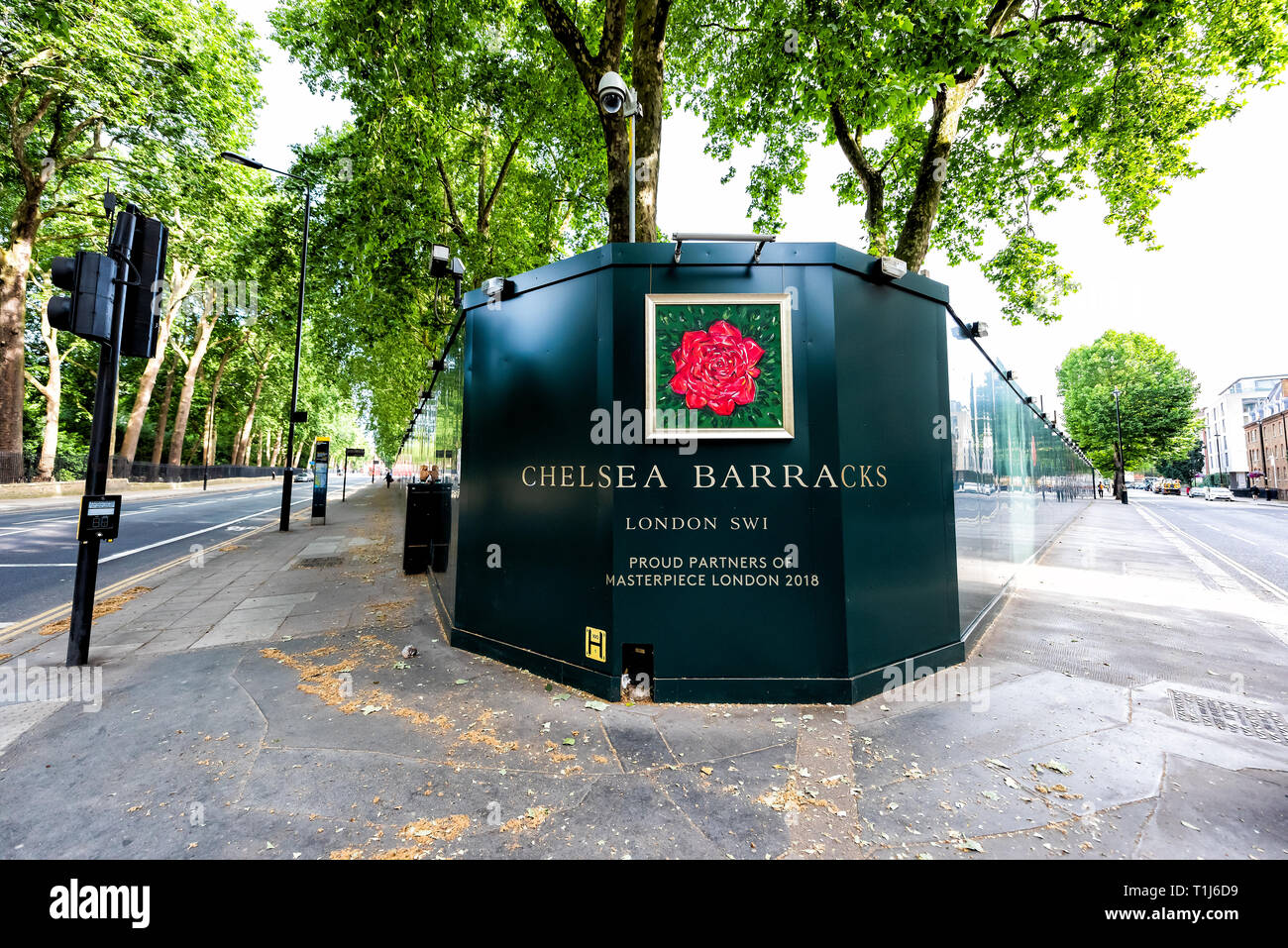 Londres, Royaume-Uni - 24 juin 2018 Quartier : quartier de Chelsea street road architecture quartier résidentiel avec signe de la caserne Banque D'Images