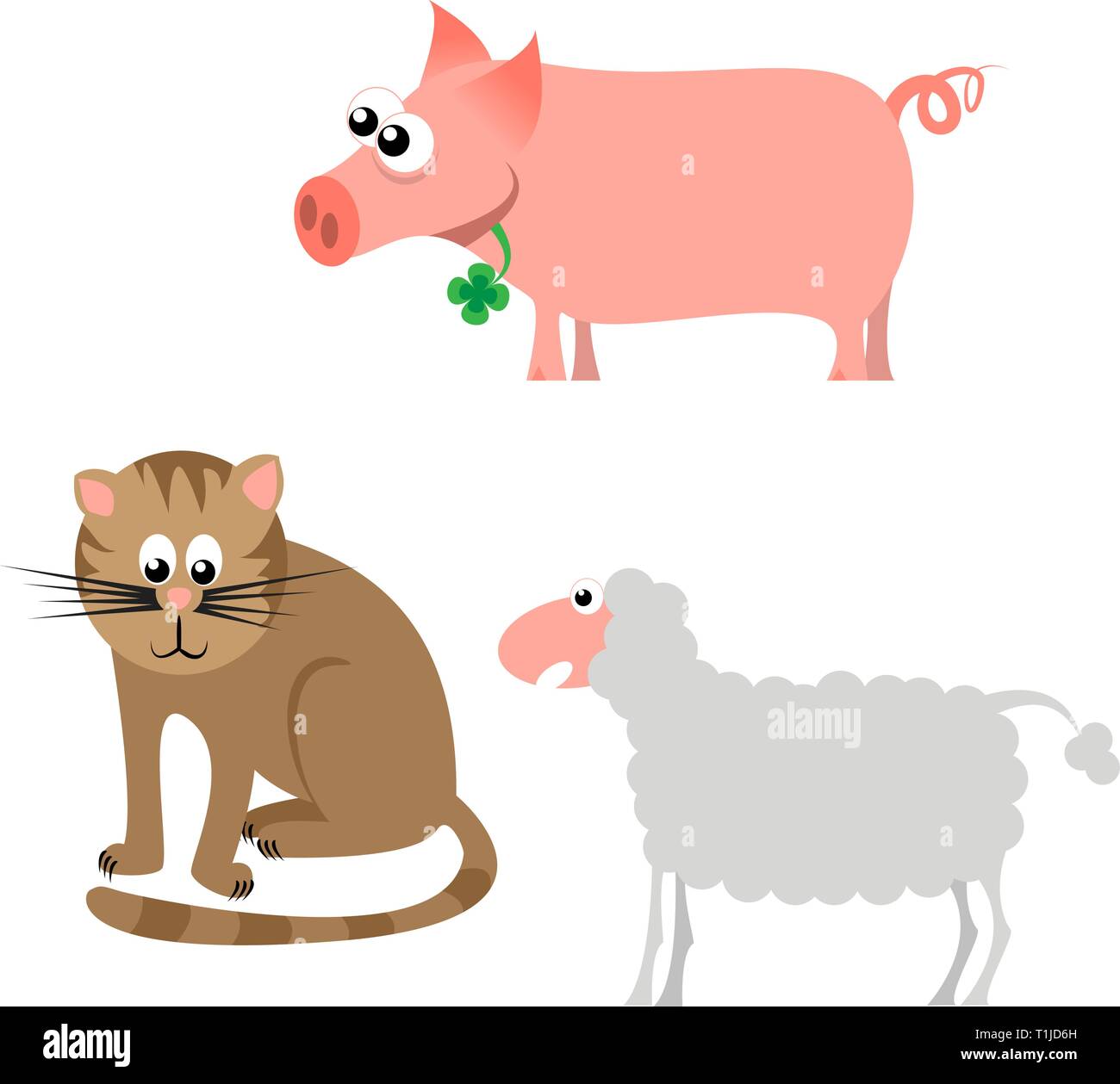 Cochon, chat et feuille - illustrations vector cartoon Illustration de Vecteur