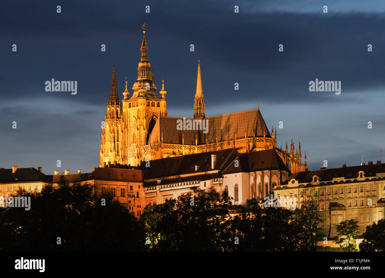 Prague : la cathédrale St Vitus au crépuscule Banque D'Images