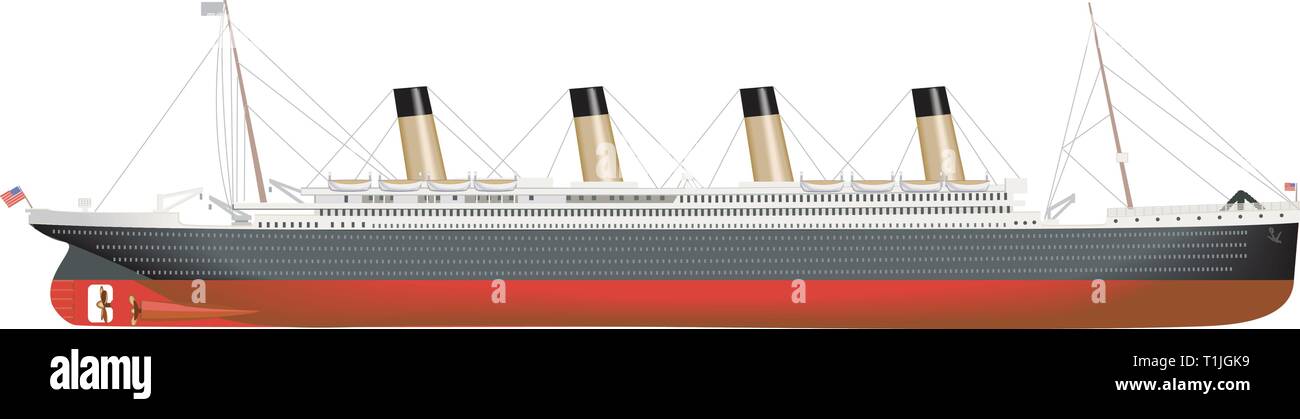 Titanic, vintage steam ship illustration avec la fumée qui sortait des cheminées c'est qu'il chugs à travers la mer. Illustration de Vecteur