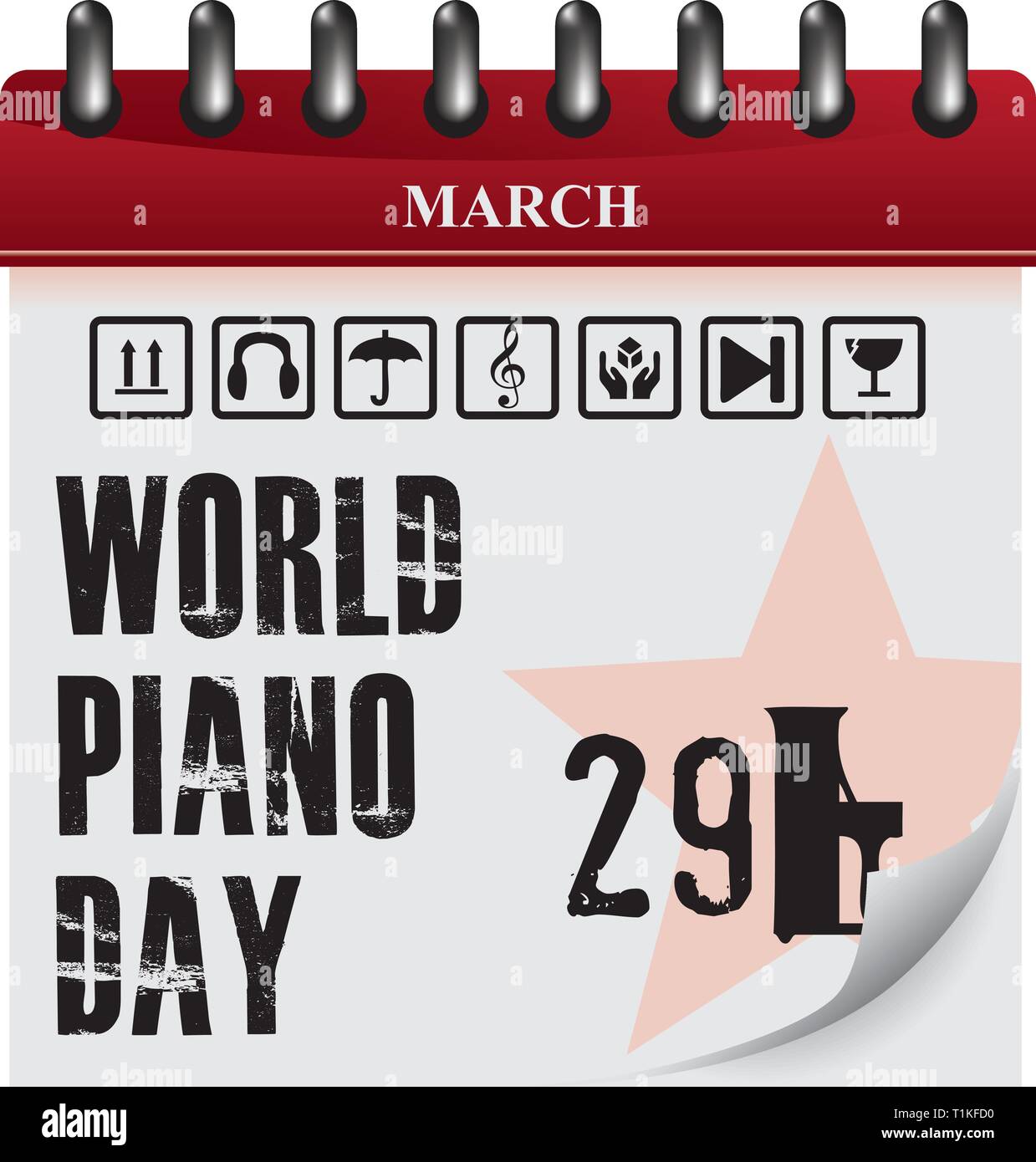 Rappel Calendrier des jours de Piano - le 29 mars Illustration de Vecteur