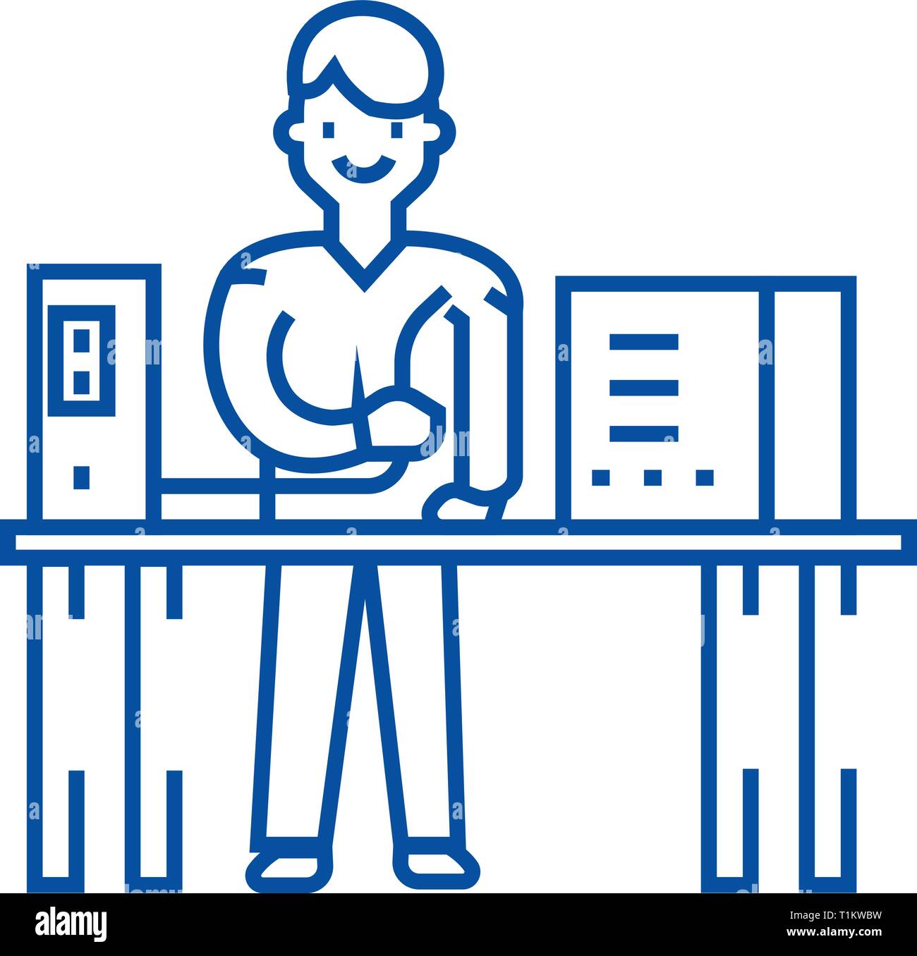 L'icône de la ligne de l'administrateur système concept. Administrateur système télévision vector symbole, signe, contours illustration. Illustration de Vecteur