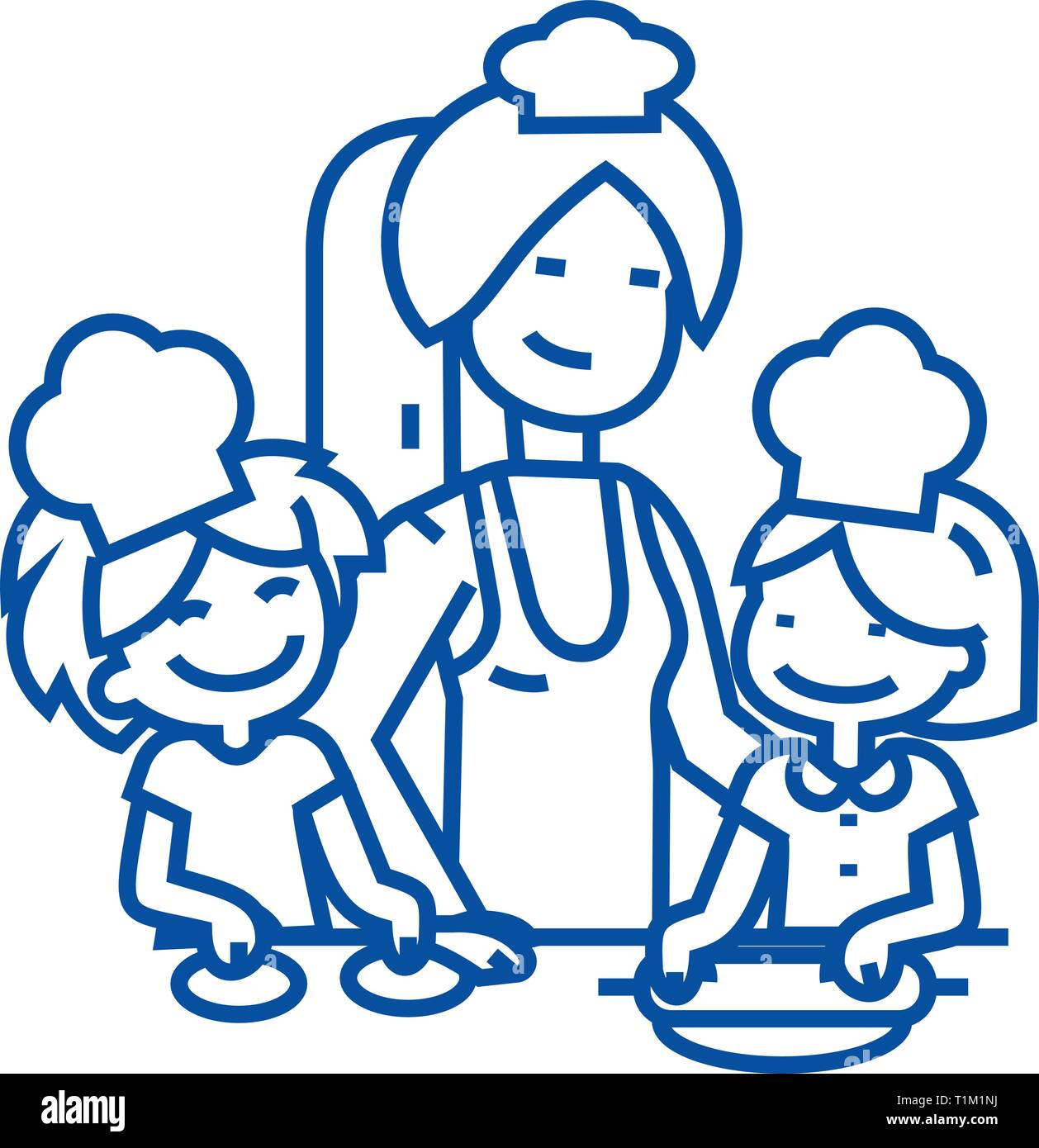 Cuisiner avec les enfants femme icône ligne concept. Télévision femme cuisiner avec les enfants, signe, symbole vecteur illustration contour. Illustration de Vecteur