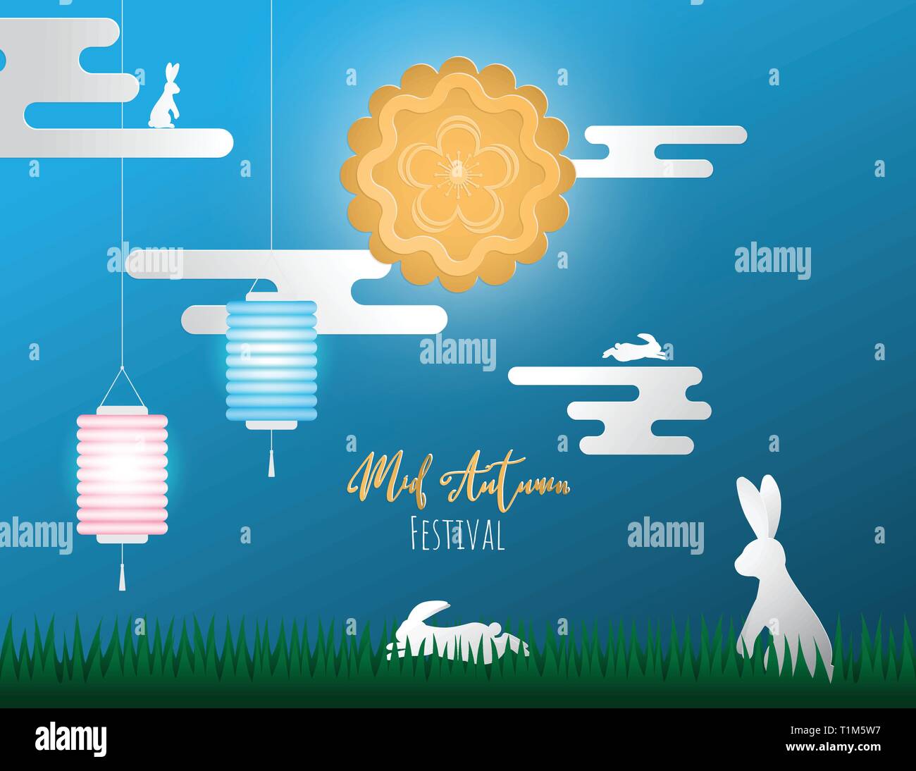 Illustration créative chinois heureux festival de mi-automne. Vector design pour bannière, papier peint, poster, carte d'invitation, la publicité. Mooncake avec fil Illustration de Vecteur