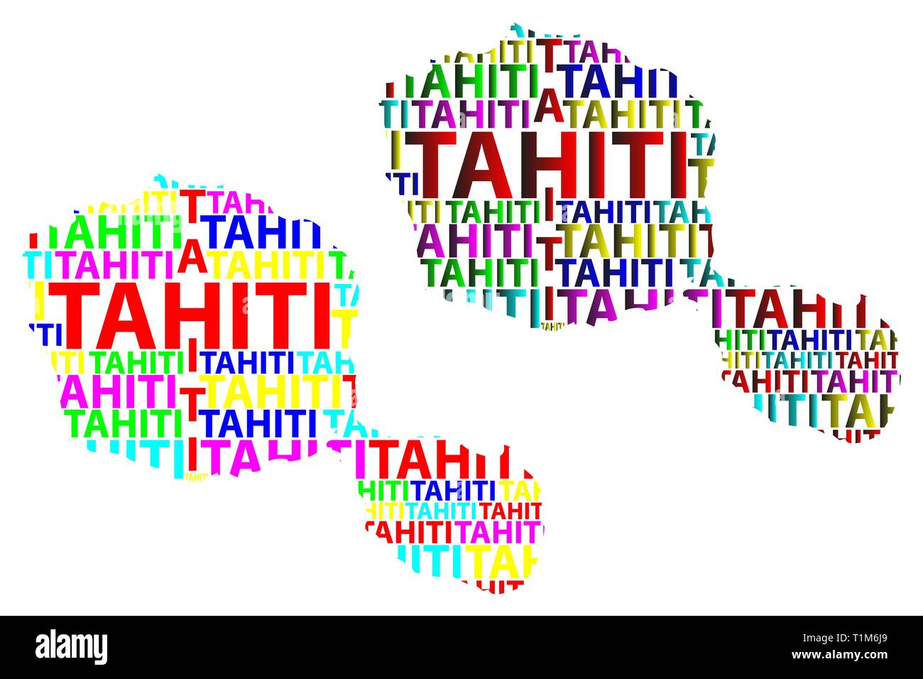 Sketch carte texte lettre de Tahiti, Otaheite - sous la forme du continent, la carte Tahiti - vector illustration couleur Illustration de Vecteur