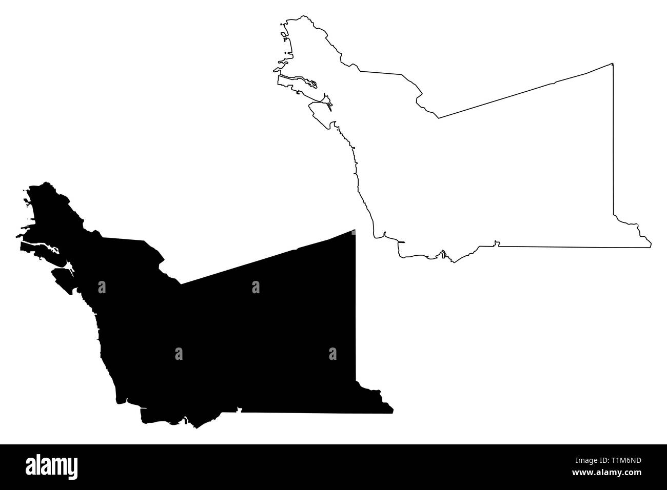 Le Comté d'Alameda, Californie (comtés de Californie, États-Unis d'Amérique,USA, États-Unis, US) map vector illustration, croquis gribouillis d'Arroyo de la Alam Illustration de Vecteur