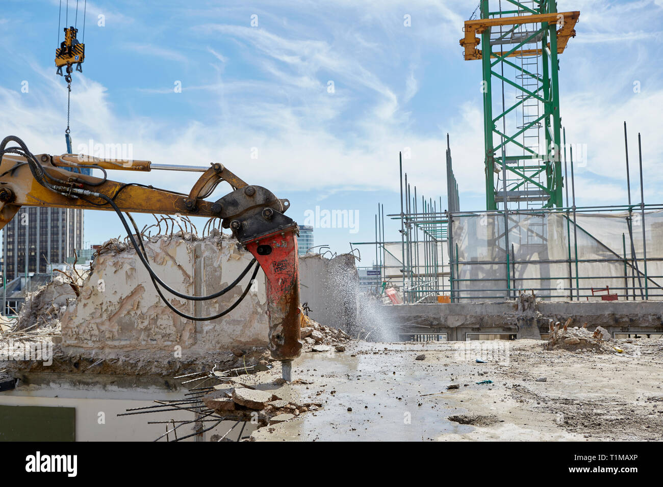 Démolition à UK construction site Banque D'Images