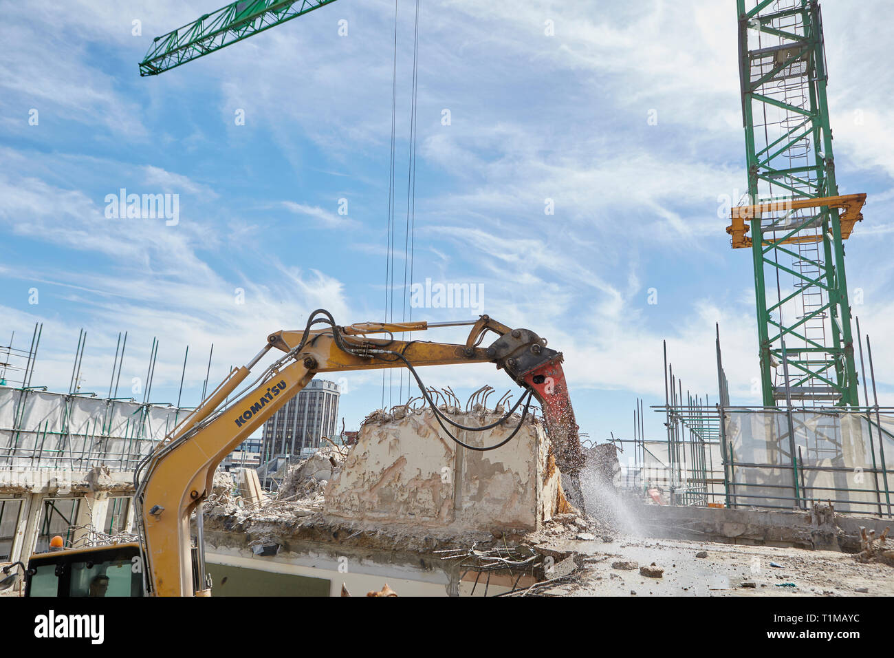 Démolition à UK construction site Banque D'Images