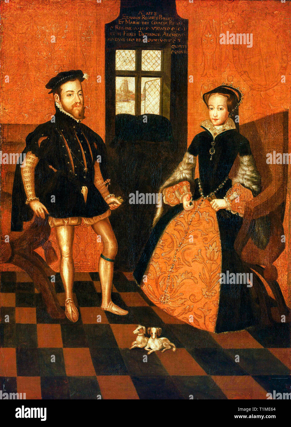 Marie d'Angleterre (1516-1558) et Philippe II d'Espagne (1527-1598), double portrait, British school, après Lucas de Heere, 16e siècle Banque D'Images
