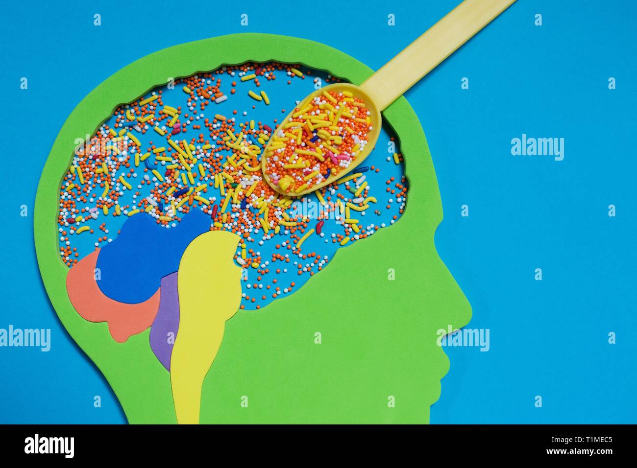 Conceptual image illustrant le sucre et le cerveau. Banque D'Images