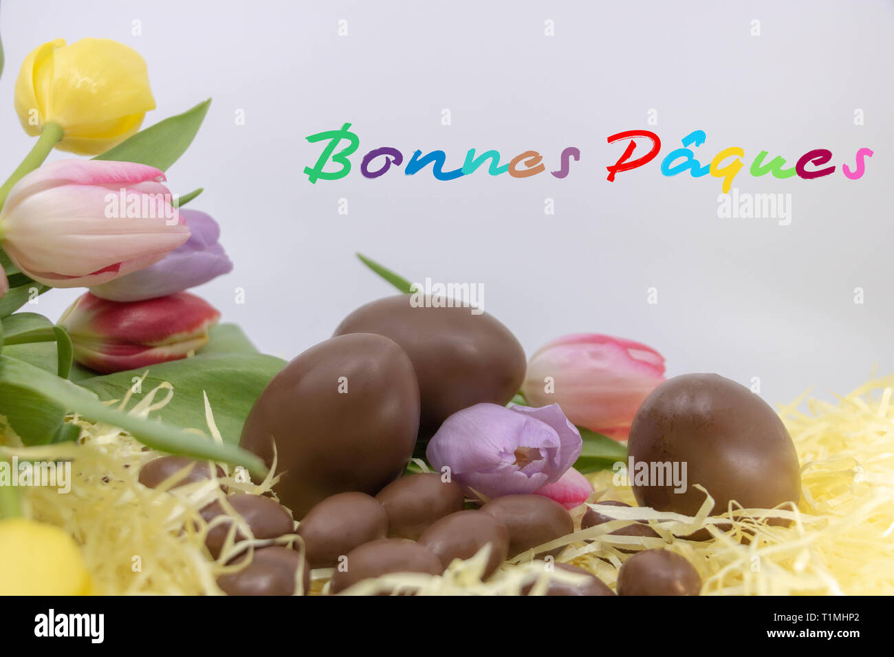 Frontière avec Happy Easter, ressource graphique très coloré (bonnes Pâques Joyeuses Pâques est rédigé en français) Banque D'Images