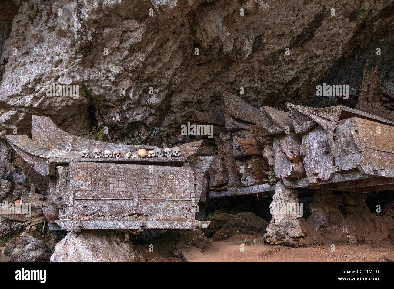 Dans les cercueils suspendus Londa grottes, Toraja, Indonésie Banque D'Images