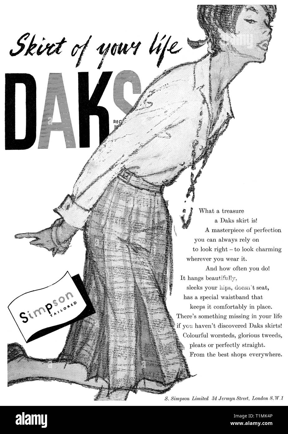 1962 La publicité pour Daks jupes de Simpson. Banque D'Images