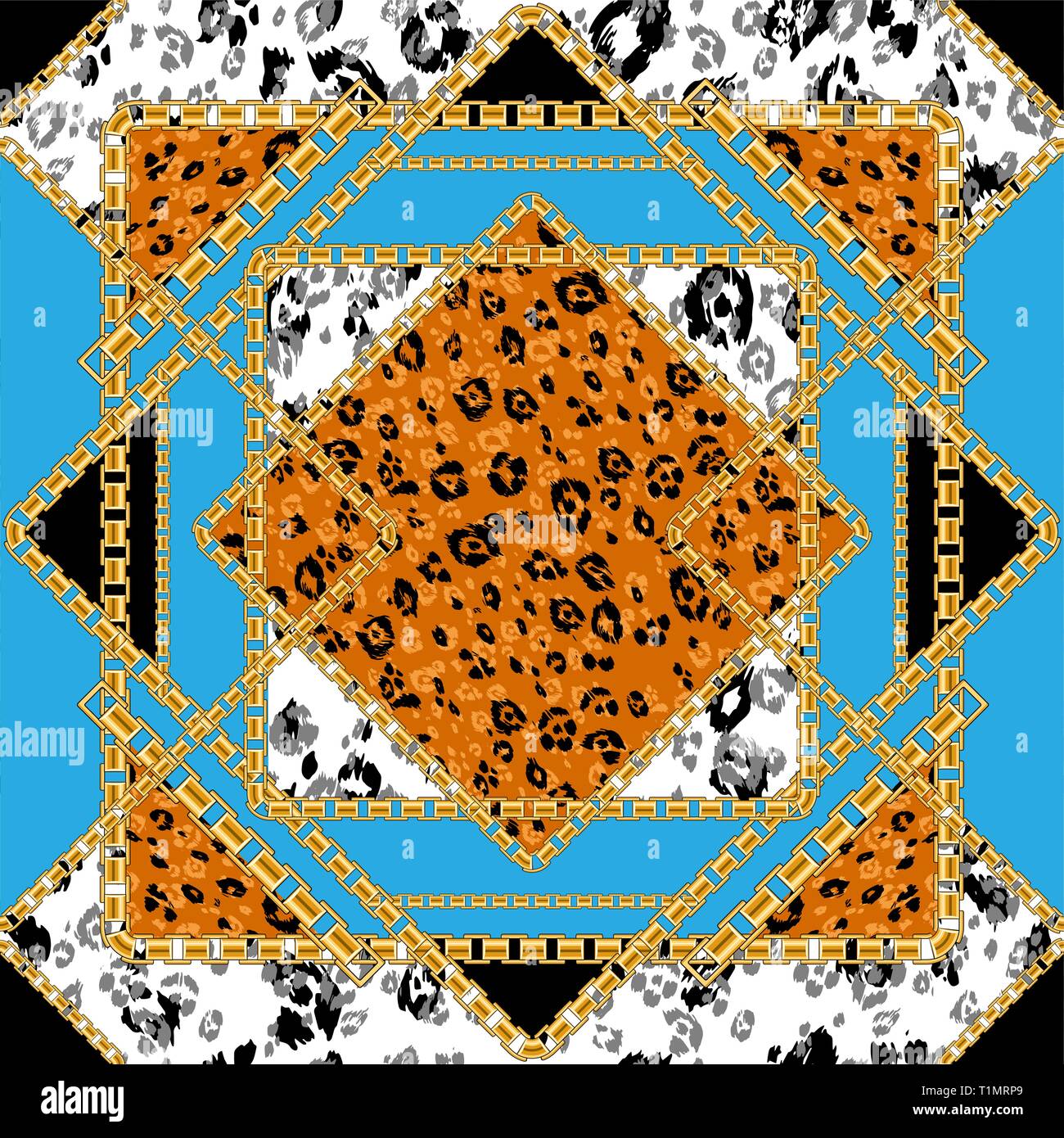Tile seamless pattern avec chaîne d'or avec la peau d'animaux pour le tissu de fond. Répéter la mode leopard print. Illustration de Vecteur