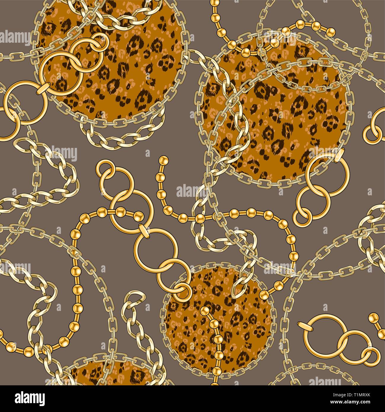 Modèle sans couture avec chaîne d'or sur fond brun pour le tissu. Répéter la mode fashion imprimer. Illustration de Vecteur