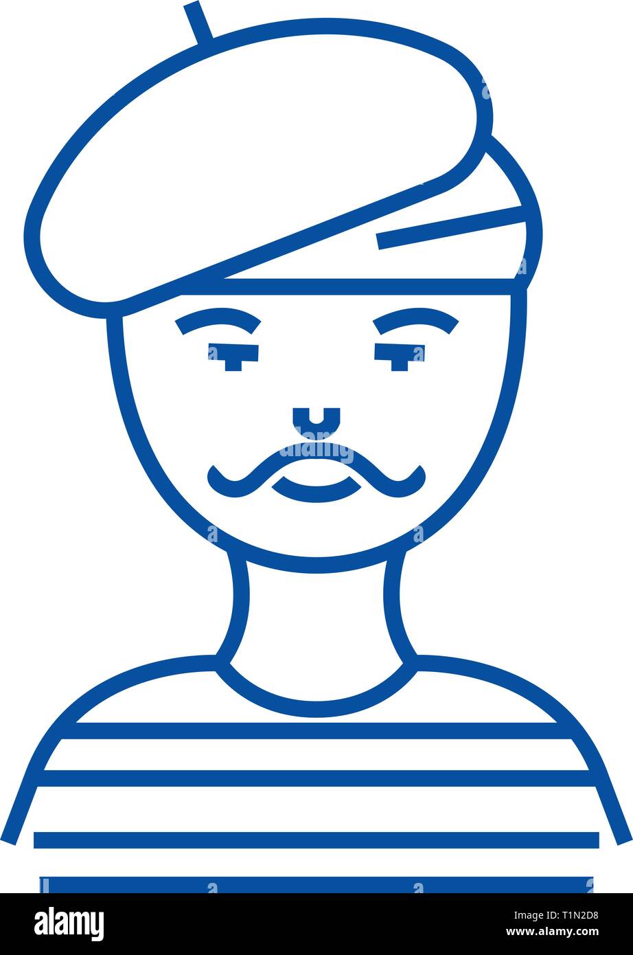 L'homme artiste français,mime,icône ligne concept. L'homme français artiste mime,télévision,vecteur symbole, signe, contours illustration. Illustration de Vecteur