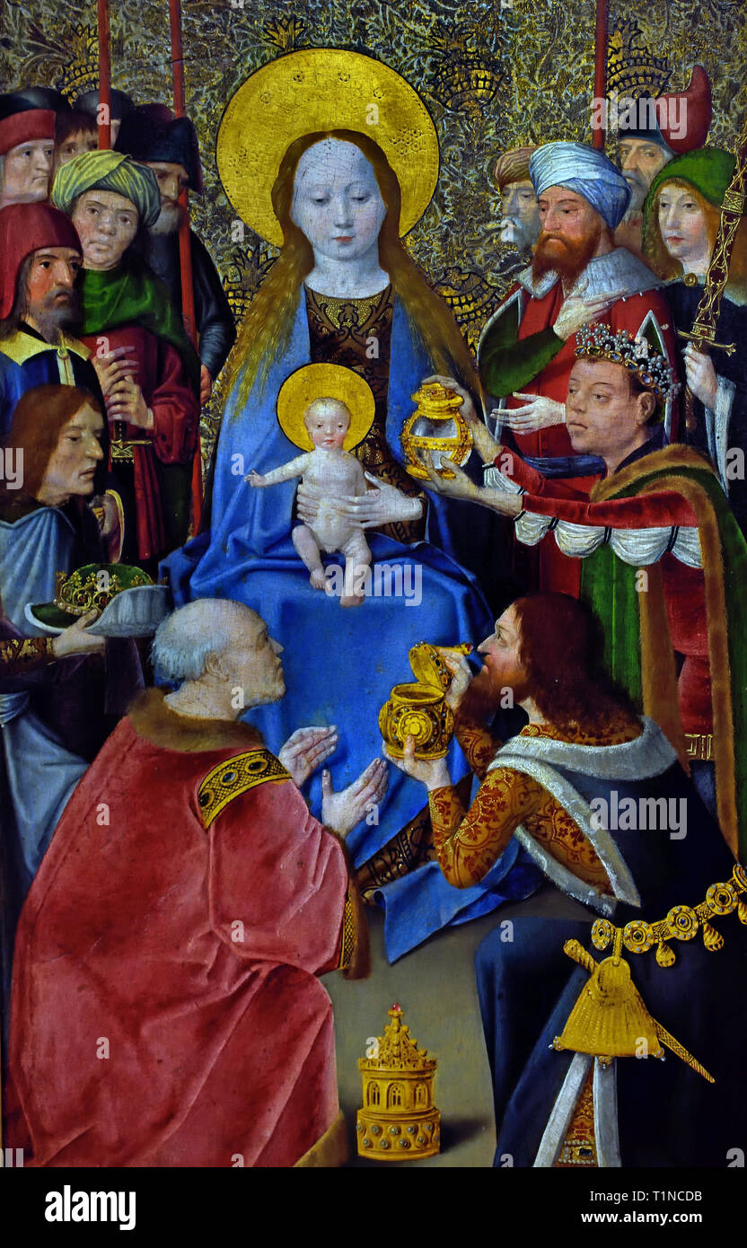 L'Adoration des Mages, peintre anonyme dit maître de la Sainte Jeunes Parents Jeunes 1470-1515, active dans la région de Cologne, l'allemand, l'Allemagne. Banque D'Images