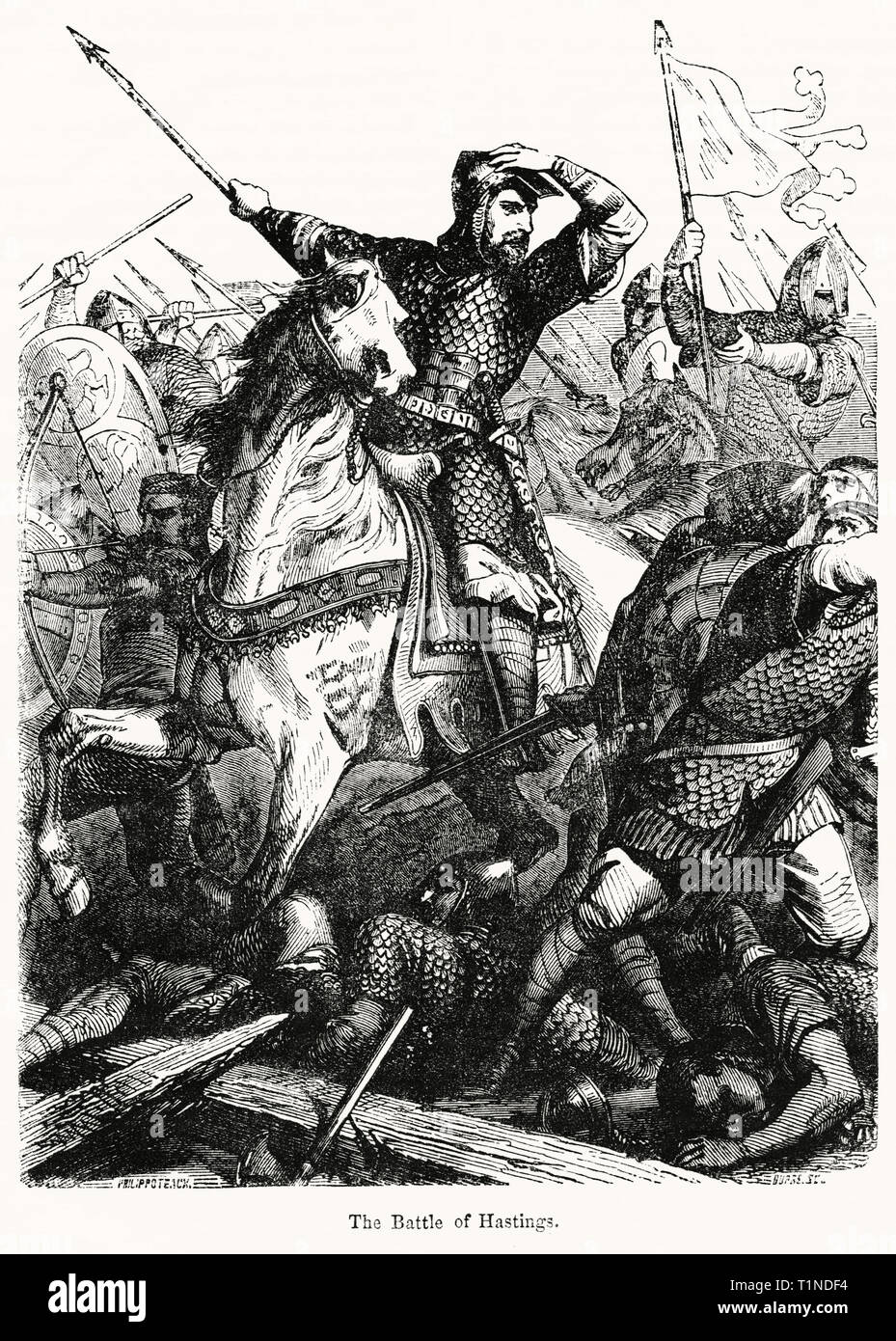 La bataille de Hastings, Illustration de John Cassell's Illustrated History of England, Vol. I à partir de la première période du règne de Édouard le quatrième, Cassell, Petter et Galpin, 1857 Banque D'Images