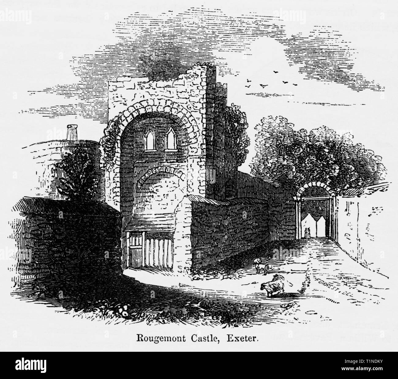 Château de Rougemont, Exeter, Illustration de John Cassell's Illustrated History of England, Vol. I à partir de la première période du règne de Édouard le quatrième, Cassell, Petter et Galpin, 1857 Banque D'Images