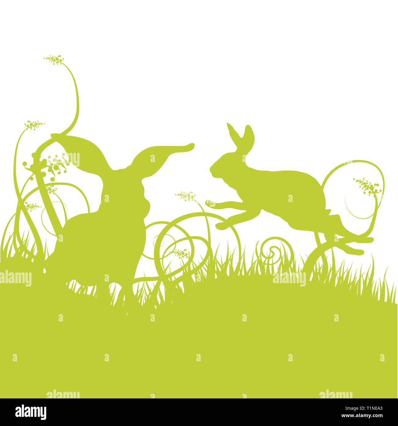 Lièvre et lapin sur la pelouse verte Illustration de Vecteur