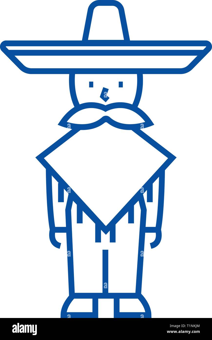 Homme mexicain mariachi,icône ligne concept. Homme de télévision mexicaine mariachi,vecteur symbole, signe, contours illustration. Illustration de Vecteur
