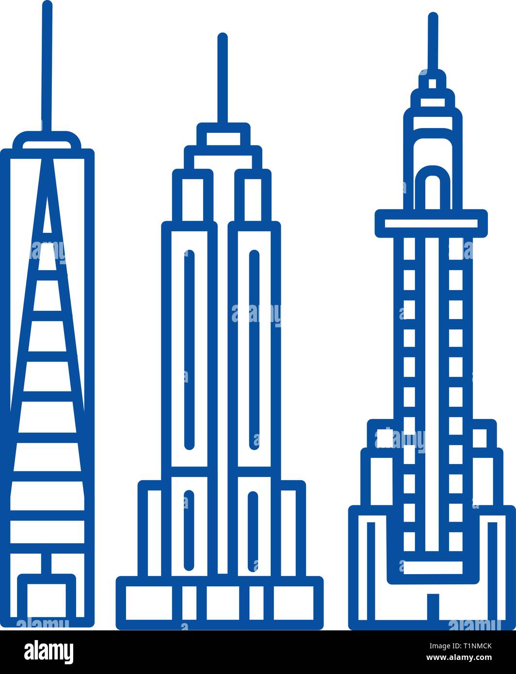 L'icône de la ligne d'horizon de new york concept. New York skyline télévision vector symbole, signe, contours illustration. Illustration de Vecteur