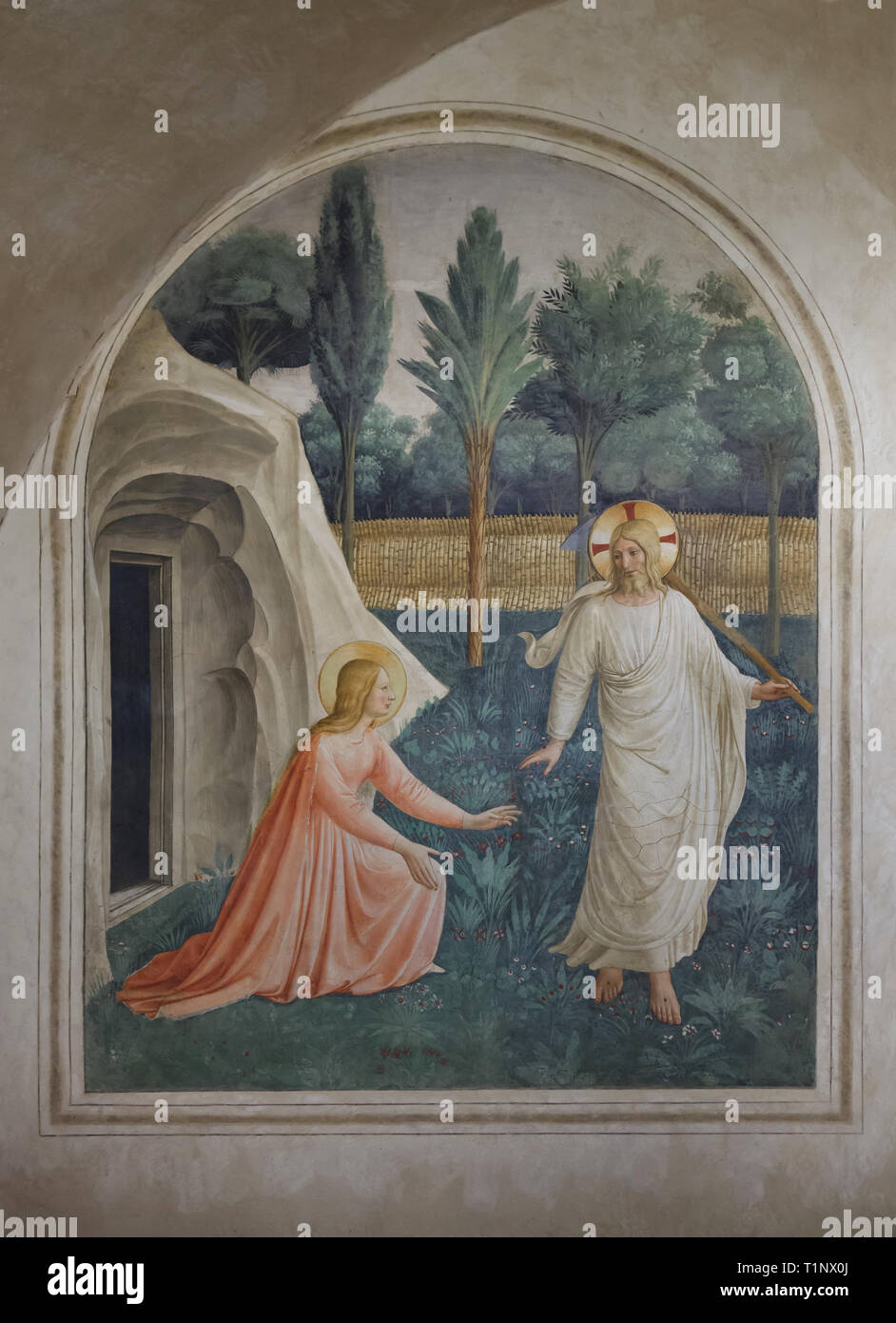 Fresco "Noli Me tangere" en début de la Renaissance italienne peintre Fra Angelico (1440-1442) peint sur le mur de la cellule du moine au couvent de San Marco (Convento di San Marco), maintenant le Musée San Marco (Museo Nazionale di San Marco), à Florence, Toscane, Italie. Banque D'Images