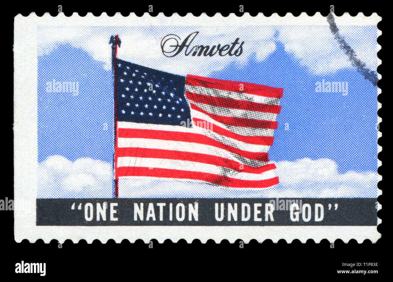 États-unis D'AMÉRIQUE - circa 2011 : timbre imprimé aux États-Unis, d'un drapeau, "une nation sous Dieu", vers 2011. (Isolé sur fond noir) Banque D'Images